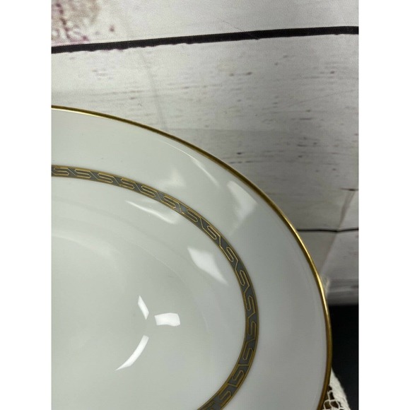 Noritake China OVAL Serving Bowl Grey Gold Greek Key Hartford 5944 - Picture 3 of 8